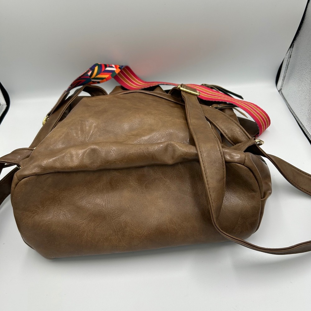 Unbranded Backpack Purse‎ Womens Medium Brown Faux Leather Guitar Strap Boho - Picture 7 of 12